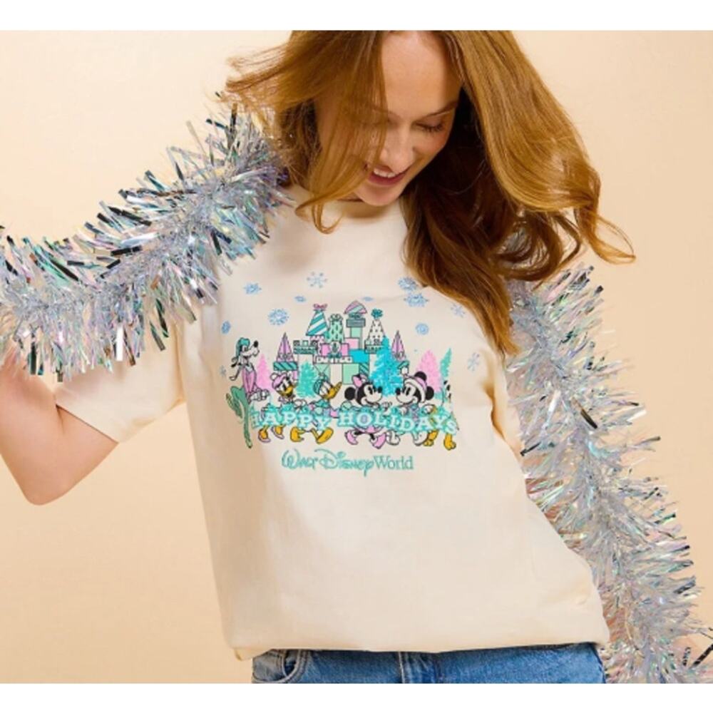 Disney Happy Holidays Walt Disney Tee Shirt Cream sz XL NWT - Picture 2 of 9